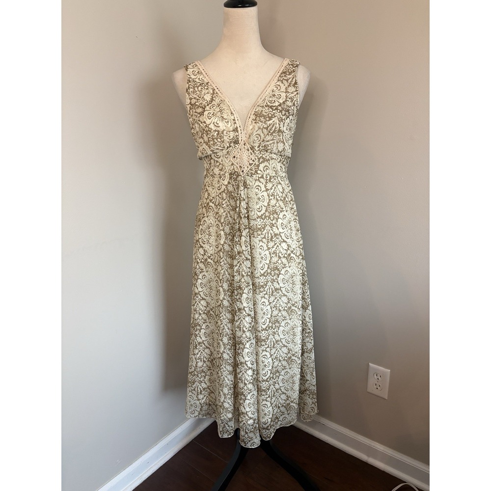Vintage Y2K Jonathan Martin Paisley Crochet V-Neck Midi Dress Size 6 Cottagecore